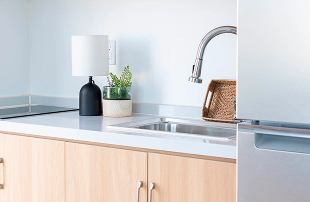 BoxHouse Duplex kitchenette and food prep zone