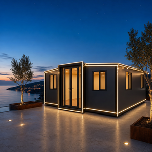 Modular Prefab House LED Outline Light Charcoal Exterior ADU